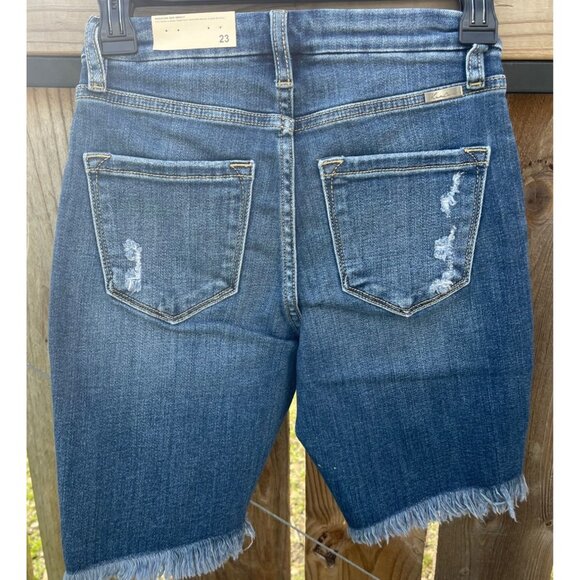 KanCan Womens Denim High Rise Bermuda Shorts Size 23 waist Distressed Frayed Hem - Picture 2 of 5